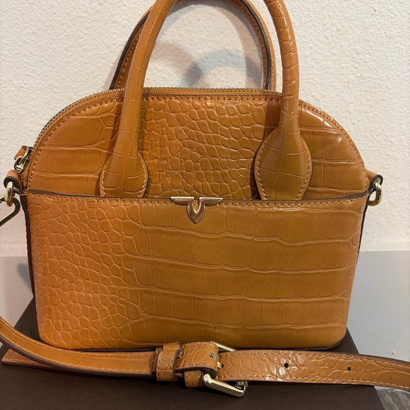 Kate Landry Handbags - Kate Landry Tan Croc Embossed Mini Satchel Crossbody Bag